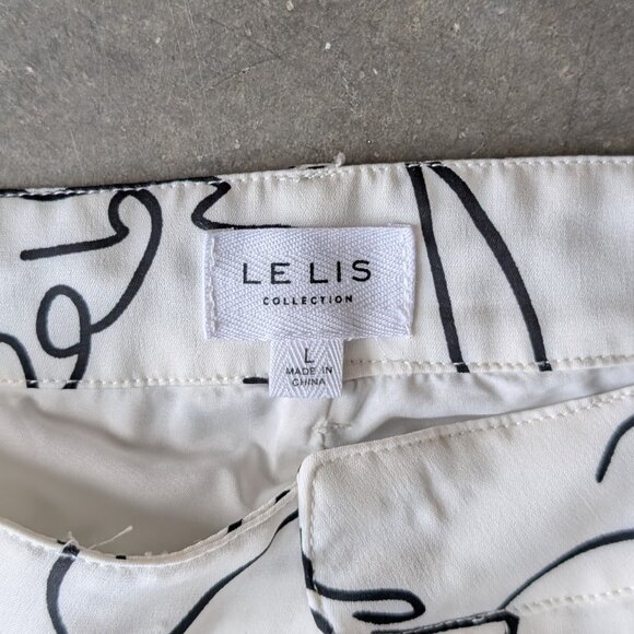 Le Lis White Black Abstract Lines Pattern Wide Leg Trousers Pants large - Picture 5 of 7